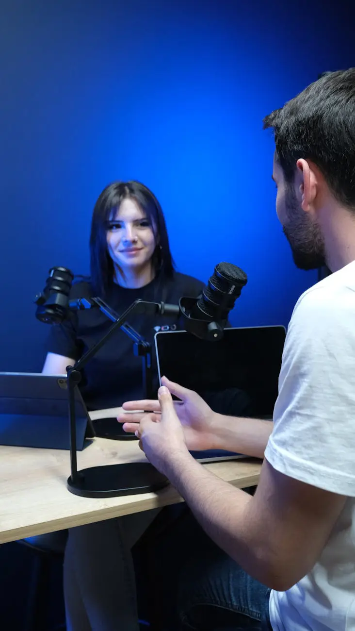 Podcast recording setup with microphone