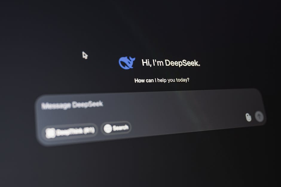 DeepSeek AI arayüzünün koyu bir arka planda karşılama mesajının görüntülendiği ayrıntılı görünümü.