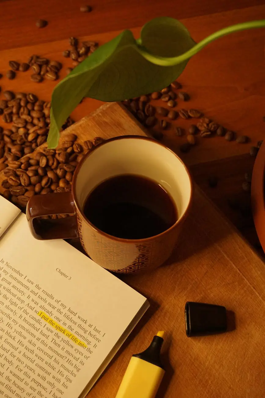 Cozy home office workspace with coffee and book representing remote work environment