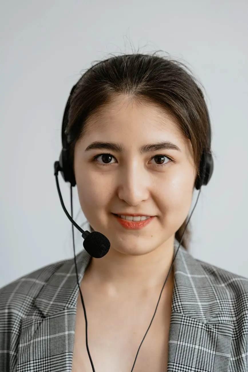 Customer service representative wearing a headset in a modern call center environment