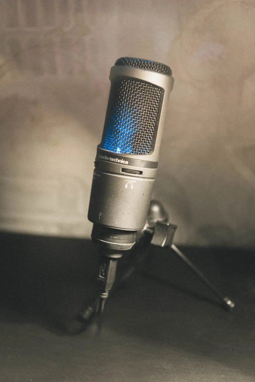Professional microphone representing audio marketing and podcast production