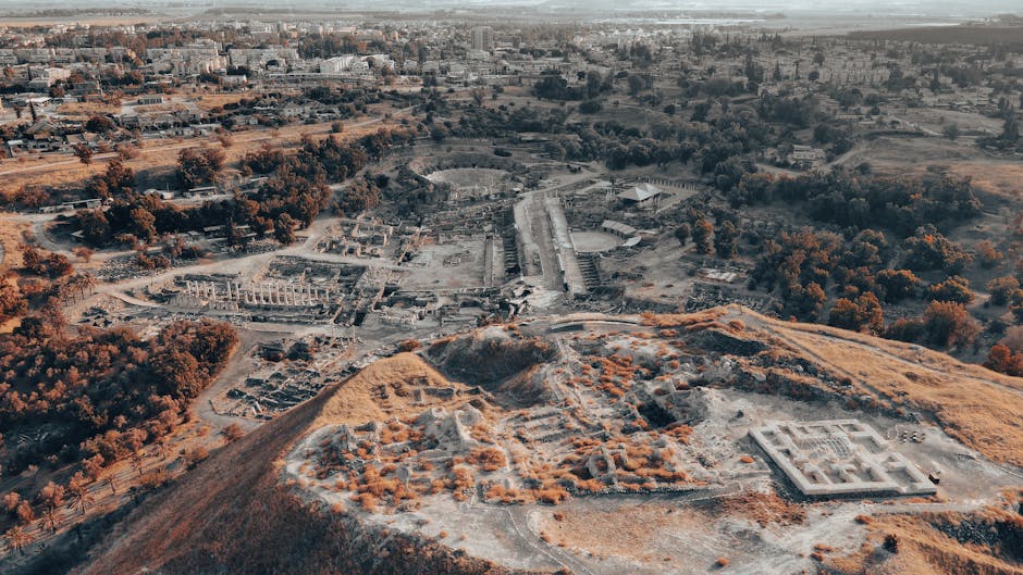 İsrail'in Beit She'an Kentindeki Antik Harabelerin Havadan Görünümü
