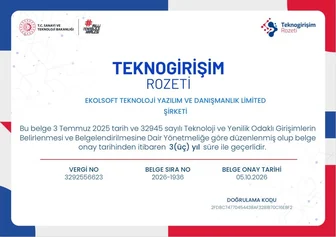 Ekolsoft Teknogirişim Rozeti belgesi